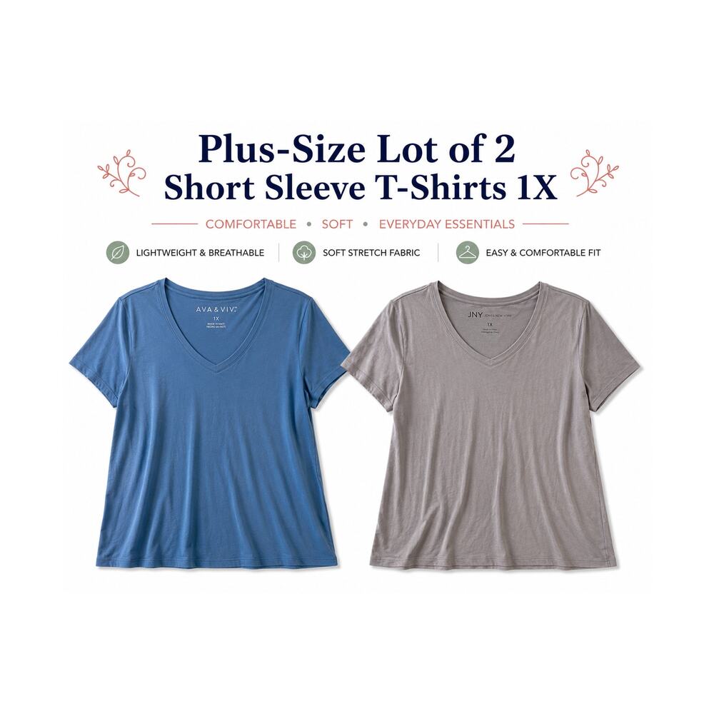 Lot Womens Plus Size Tops Size 1X Tan NWOT Blue Short Sleeve Lot of 2 Lightweigh